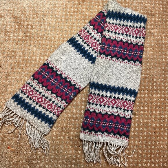 Eddie Bauer Fair Isle Wool Blend Scarf Nordic Winter Cabin Cozy Boho Warm Skiing - Picture 1 of 4